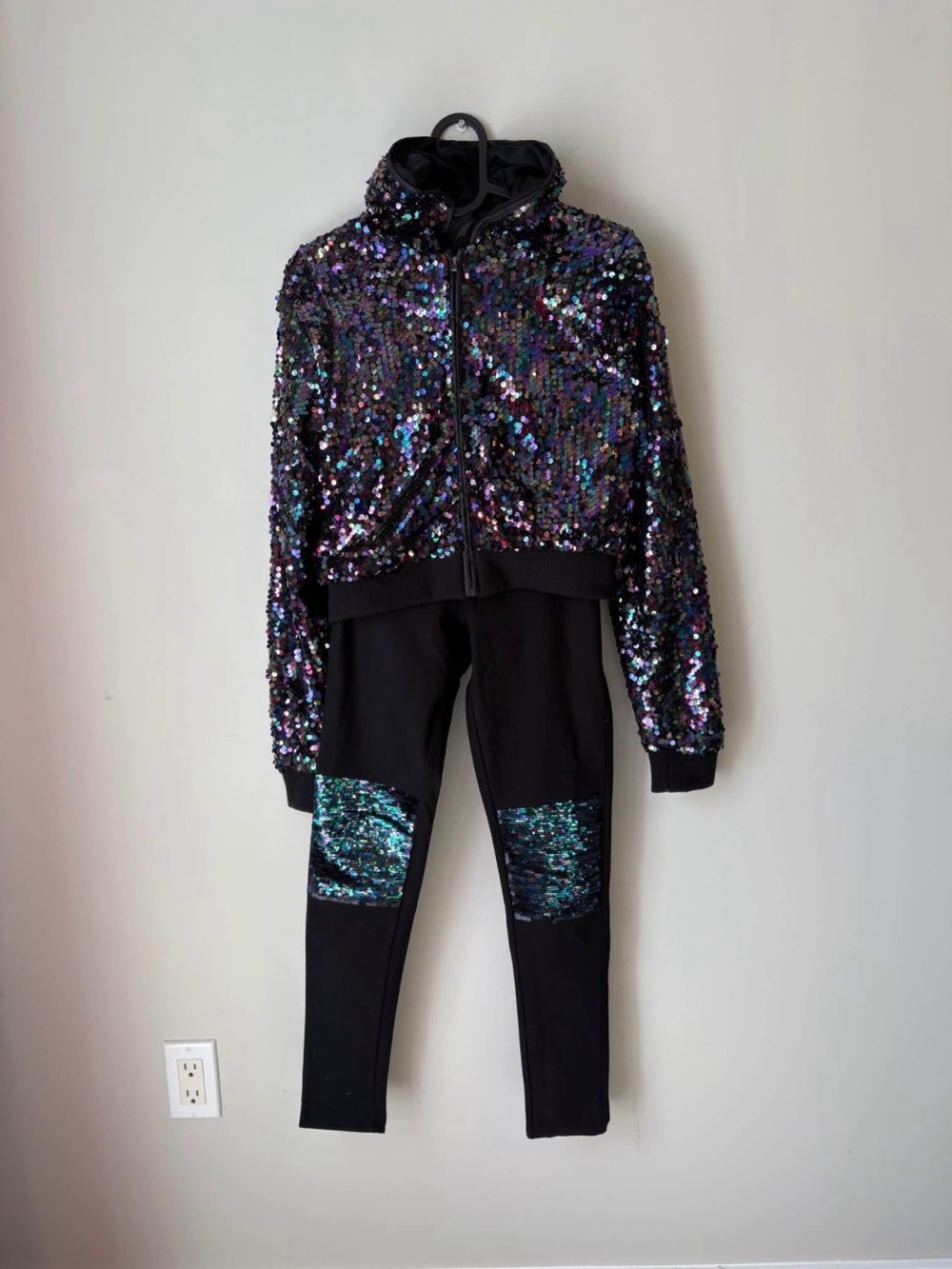 H&M Black Sequin Hoodie & Leggings Set